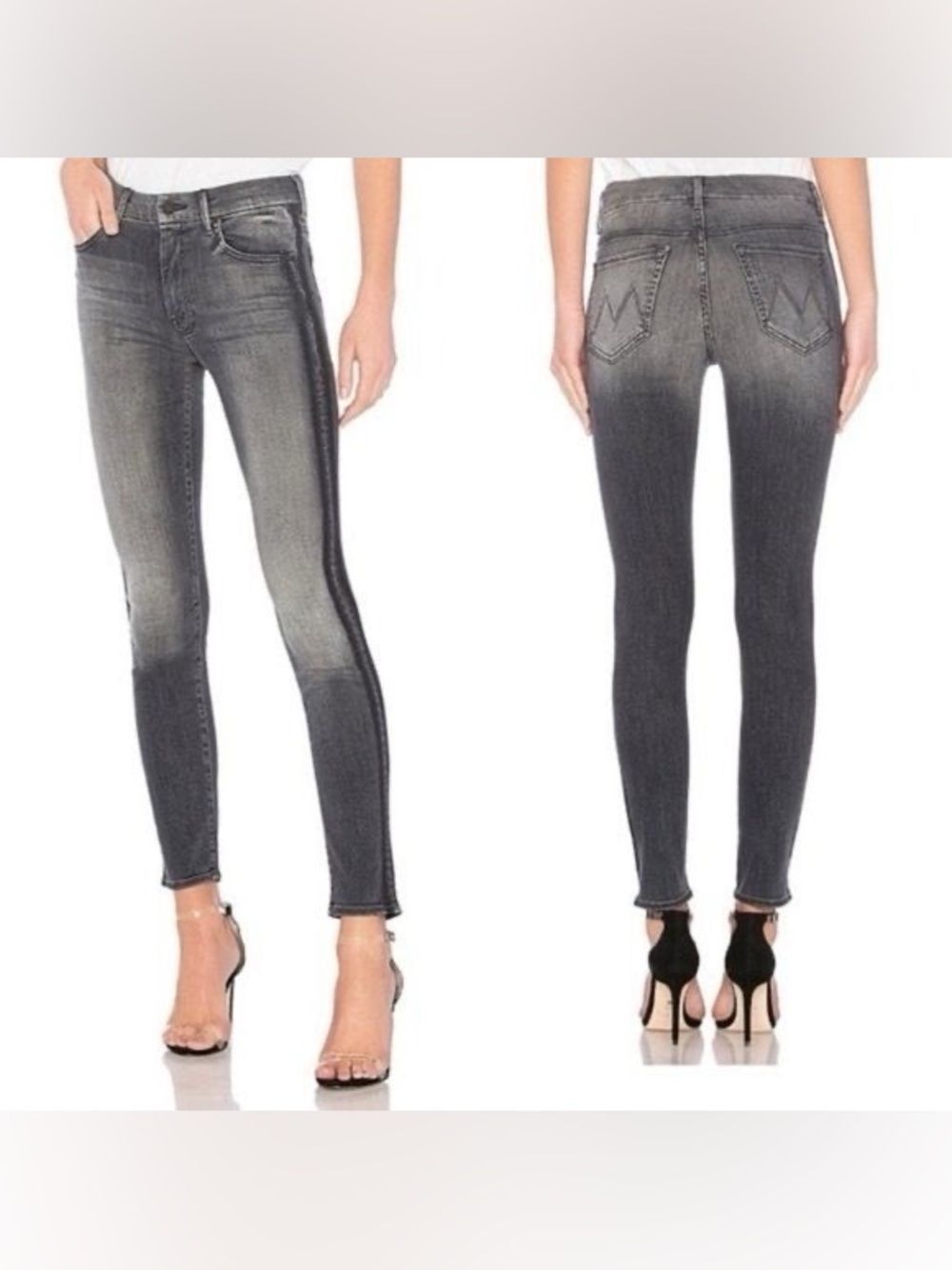 MOTHER • High waisted looker miss moody two shoes racer skinny jeans black gray